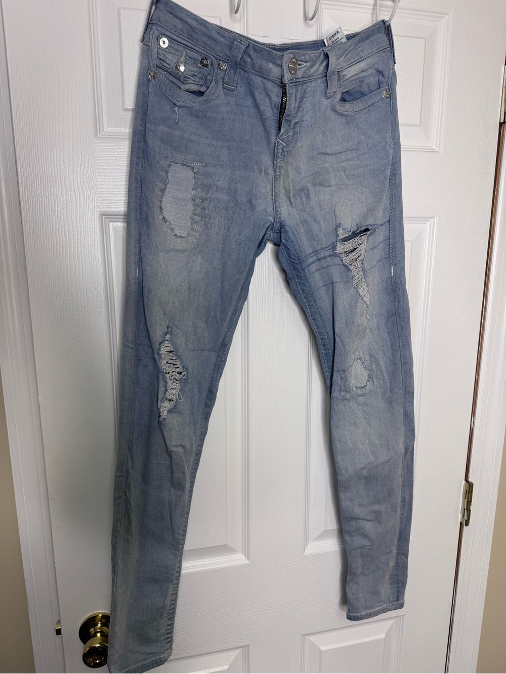 True Religion women Light Blue Distressed Skinny Jeans